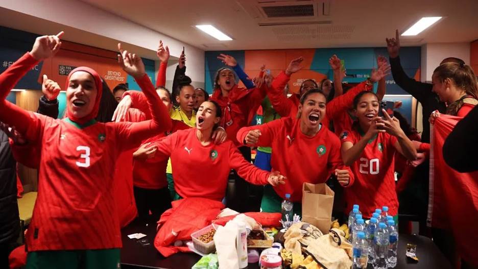 Morocco players celebrate after advancing to the knock out stage of the Women's World Cup. - Alex Grimm/FIFA/Getty Images
