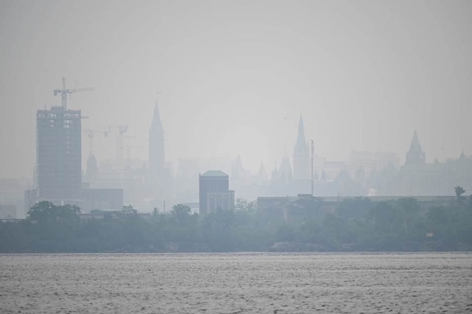 Smoke from wildfires in Ottawa, Ontario, Canada on Wednesday, June 7, 2023. Ottawa air quality health index was rated 10+ or 