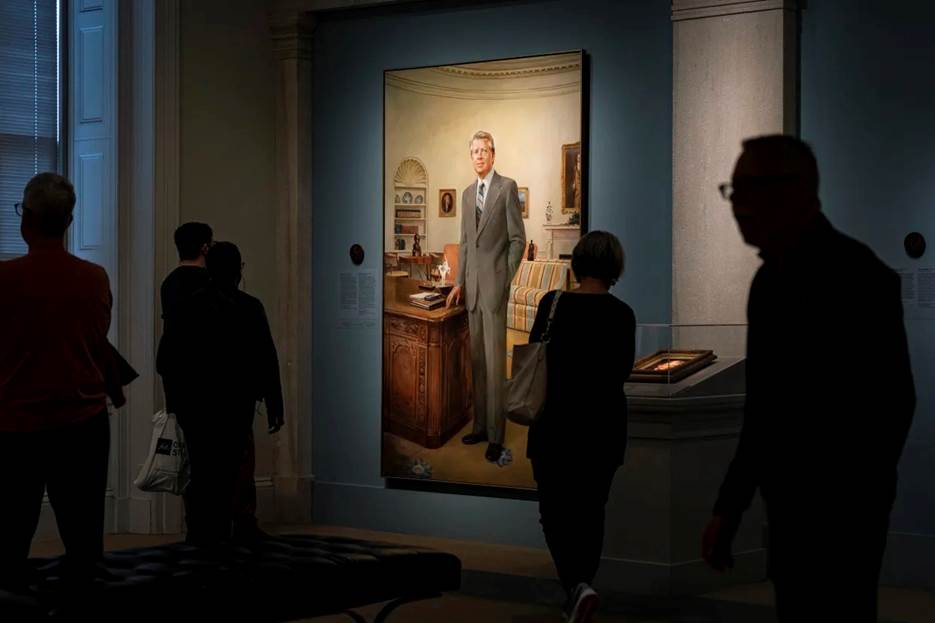A portrait of former President Jimmy Carter, painted by Robert Templeton in 1980, at the National Portrait Gallery in Washington on Feb. 20, 2023. (Al Drago/The New York Times)