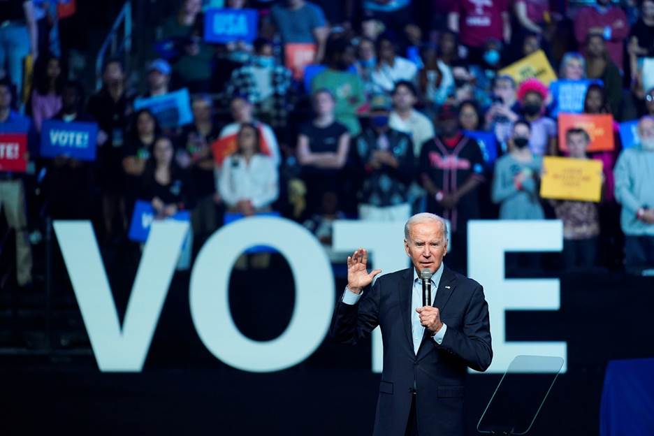 President Joe Biden speaks at a campaign rally for Pennsylvania's Democratic gubernatorial candidate Josh Shapiro and Democratic Senate candidate Lt. Gov. John Fetterman, on November 5, in Philadelphia.