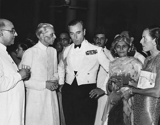 Lord Louis Mountbatten the Viceroy of India, and his wife with other guests at a reception given for Muslim members of the Interim Government.