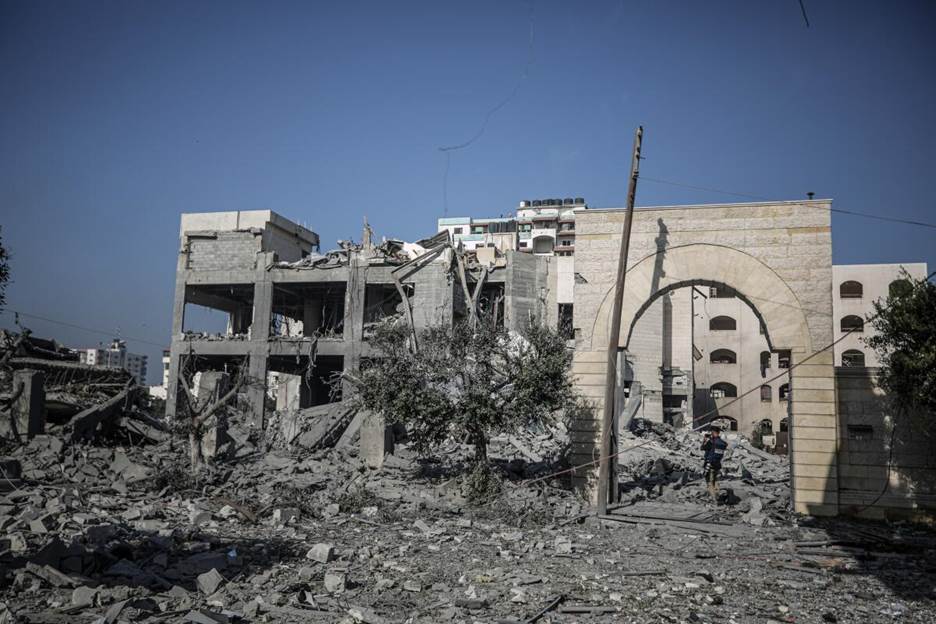 Remains of a building surrounded by rubble