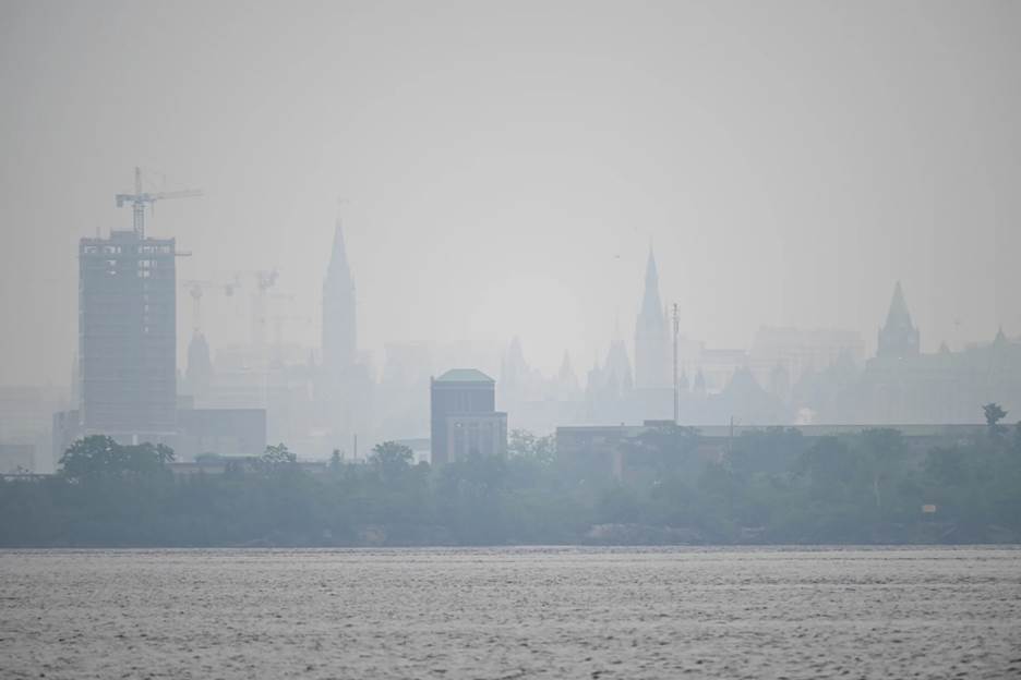 Smoke from wildfires in Ottawa, Ontario, Canada on Wednesday, June 7, 2023. Ottawa air quality health index was rated 10+ or