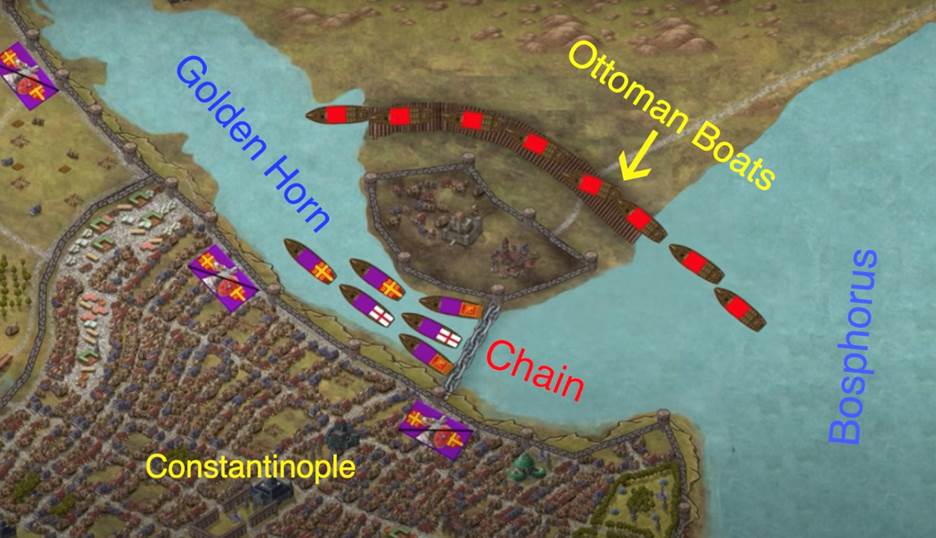 A map of a river with boats Description automatically generated