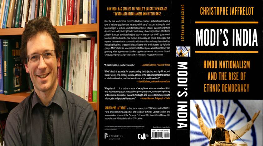 A person standing in front of a book cover Description automatically generated