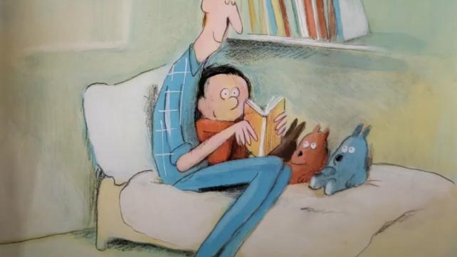 A cartoon of a person reading a book Description automatically generated