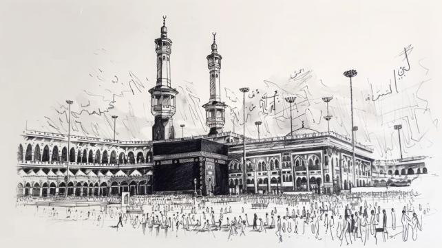 A drawing of a building with towers Description automatically generated