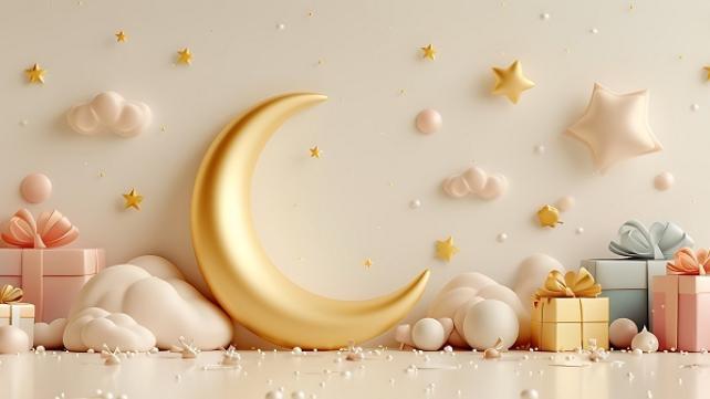 A moon and stars on a white surface Description automatically generated