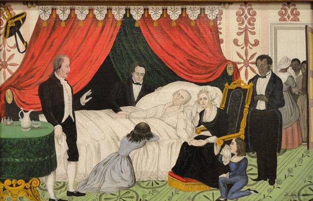 A painting of a family in a bed AI-generated content may be incorrect.