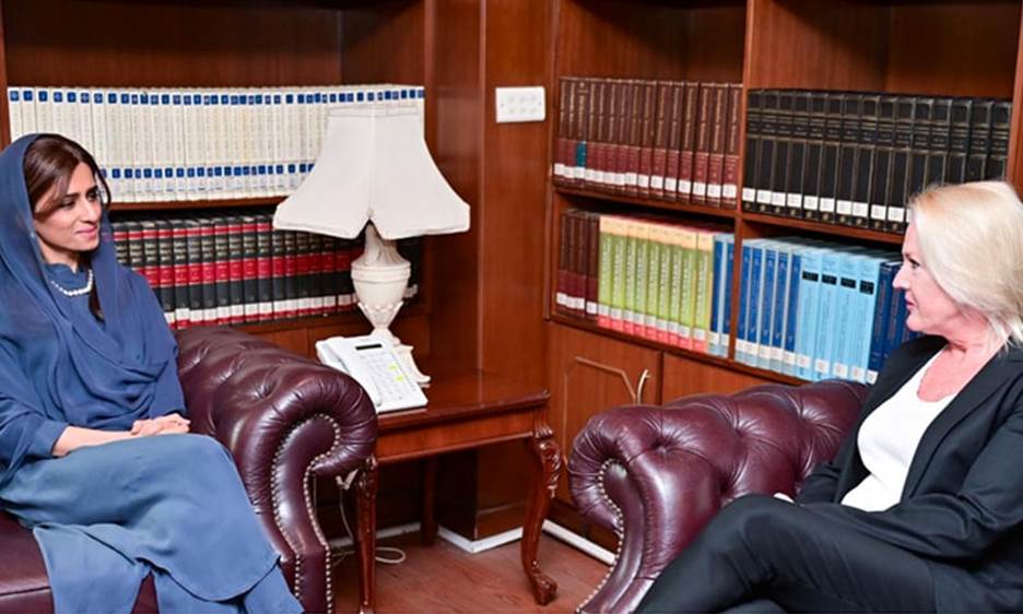 US Charge d’affaires Angela Egler calls on Minister of State for Foreign Affairs Hina Rabbani Khar on Tuesday. — PID website