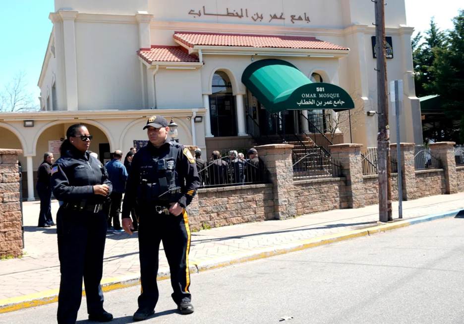 Extra security could be seen outside Omar Mosque, Sunday afternoon, after an imam was stabbed there earlier in the day. Sunday, April 9, 2023 