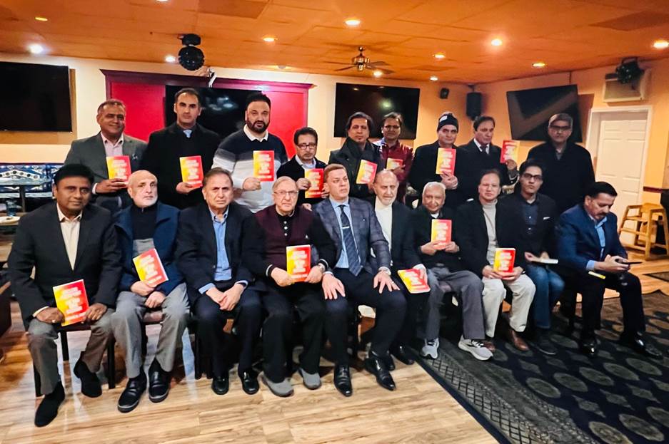 A group of men holding books Description automatically generated