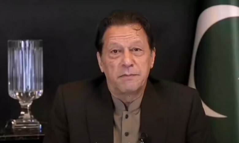 A photo of an AI-generated image of PTI chief Imran Khan from a virtual party rally on Sunday. — PTI YouTube
