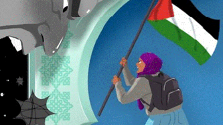 A cartoon of a person holding a flag Description automatically generated