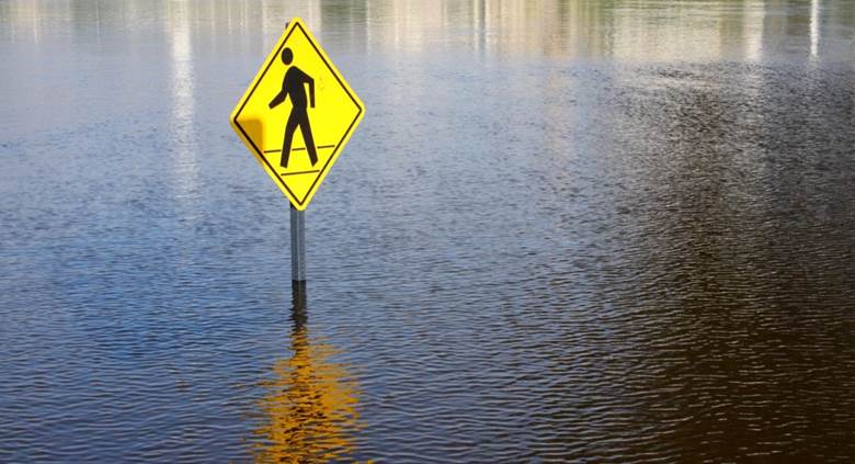 A yellow sign in water  Description automatically generated