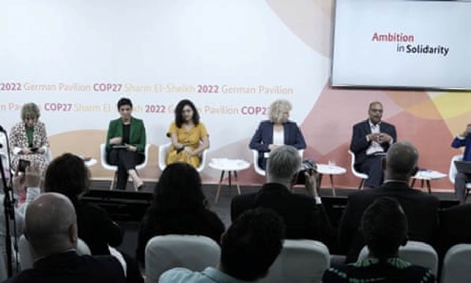 Tirana Hassan, second from left, in a panel discussion during the Cop 27 summit in Sharm el-Sheikh, Egypt.