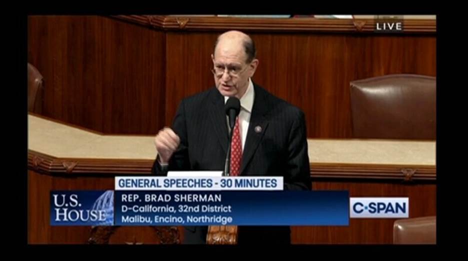 <p>US Congressman Brad Sherman delivers a speech in the US House of Representatives on democracy in Pakistan. — Twitter</p>