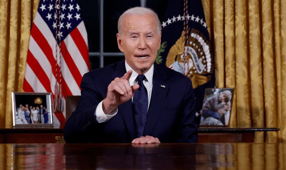 US President Joe Biden delivers a prime-time address to the nation about his approaches to the conflict between Israel and Hamas, humanitarian assistance in Gaza and continued support for Ukraine in their war with Russia, from the Oval Office of the White House in Washington, US on October 19, 2023.  — Reuters
