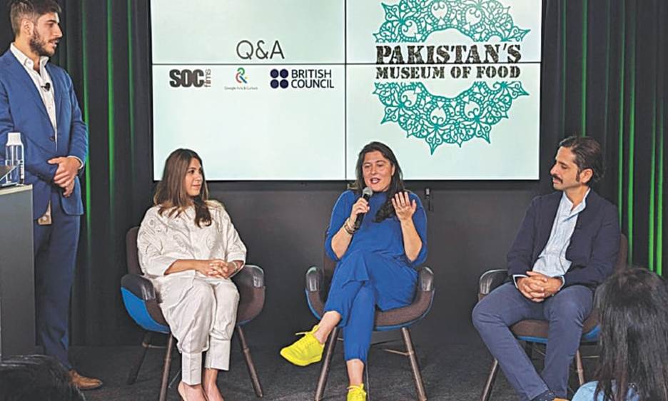 Filmmaker Sharmeen Obaid-Chinoy (centre) speaks at the event.—Dawn