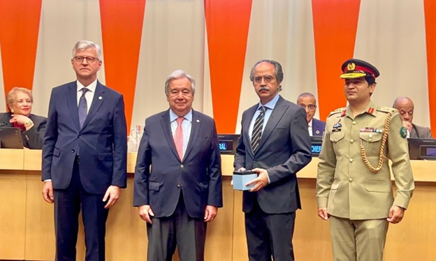 UN peacekeepers Shaheed Sepoy Muhammad Tarique and Shaheed Havildar Ahsan Ullah Khan were honoured posthumously during a ceremony at UN headquarters in New York on May 29, 2025. — X/PakistanUN_NY