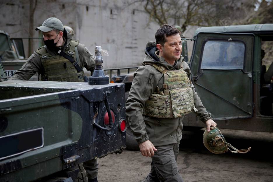 Ukraine's President Volodymyr Zelenskiy visits positions of armed forces in Donbass region