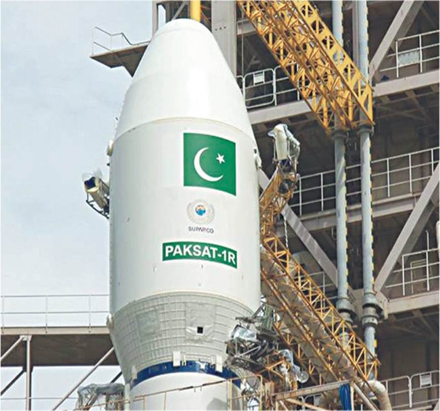 (Inset) Pakistan’s first communications satellite, PAKSAT-1R,