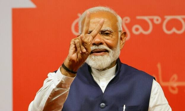 Indian Prime Minister Narendra Modi gestures, at the Bharatiya Janata Party (BJP) headquarters in New Delhi, India, June 4. — Reuters