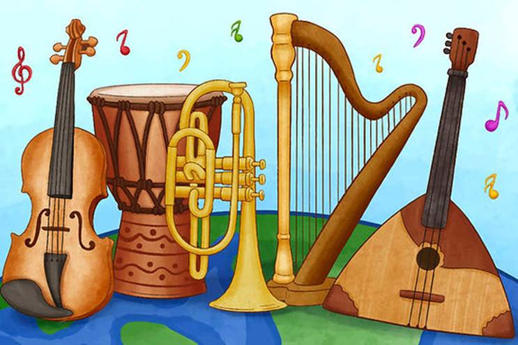 A group of musical instruments Description automatically generated